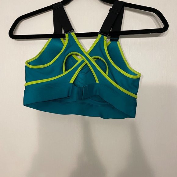 Women's UA Infinity High Crossover Sports Bra, Coastal Teal / Lime Surge - Picture 2 of 3